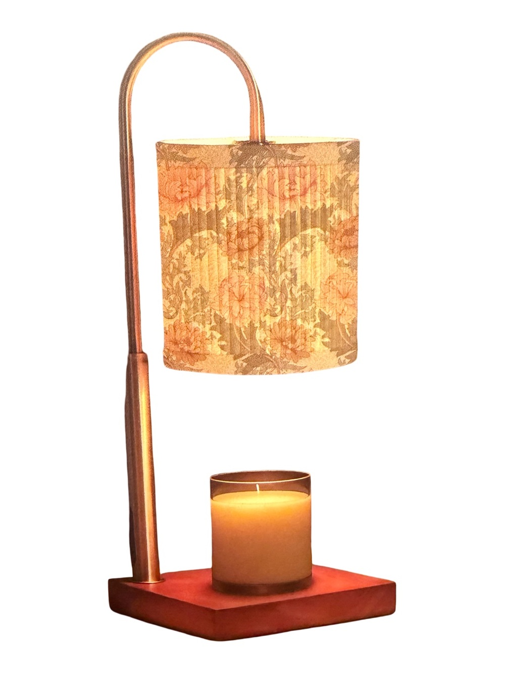 Morris & Co. NWT Chrysanthemum Floral Candle Warmer Electric Lamp Wood Base - Picture 2 of 8